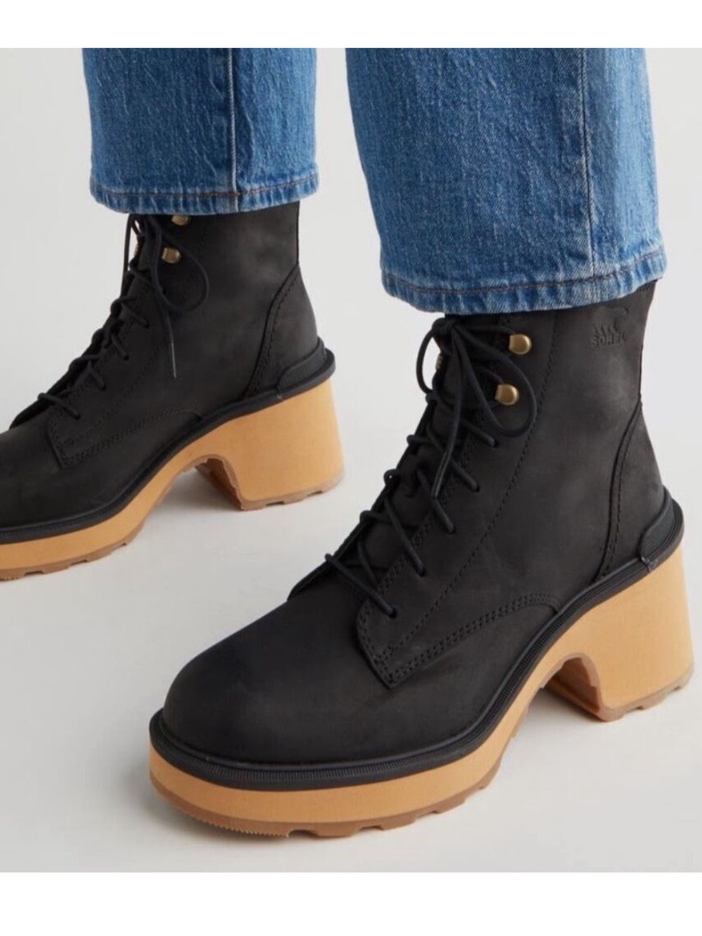 Sorel Hi-Line Heel Lace Leather Waterproof Boot Womens Black 8 EU39